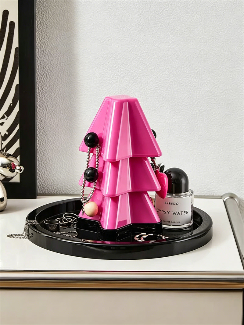 Christmas Tree Jewelry Holder with Tray, Tree-Shaped Ring & Earring Stand, Decorative Accessory Organizer for Vanity