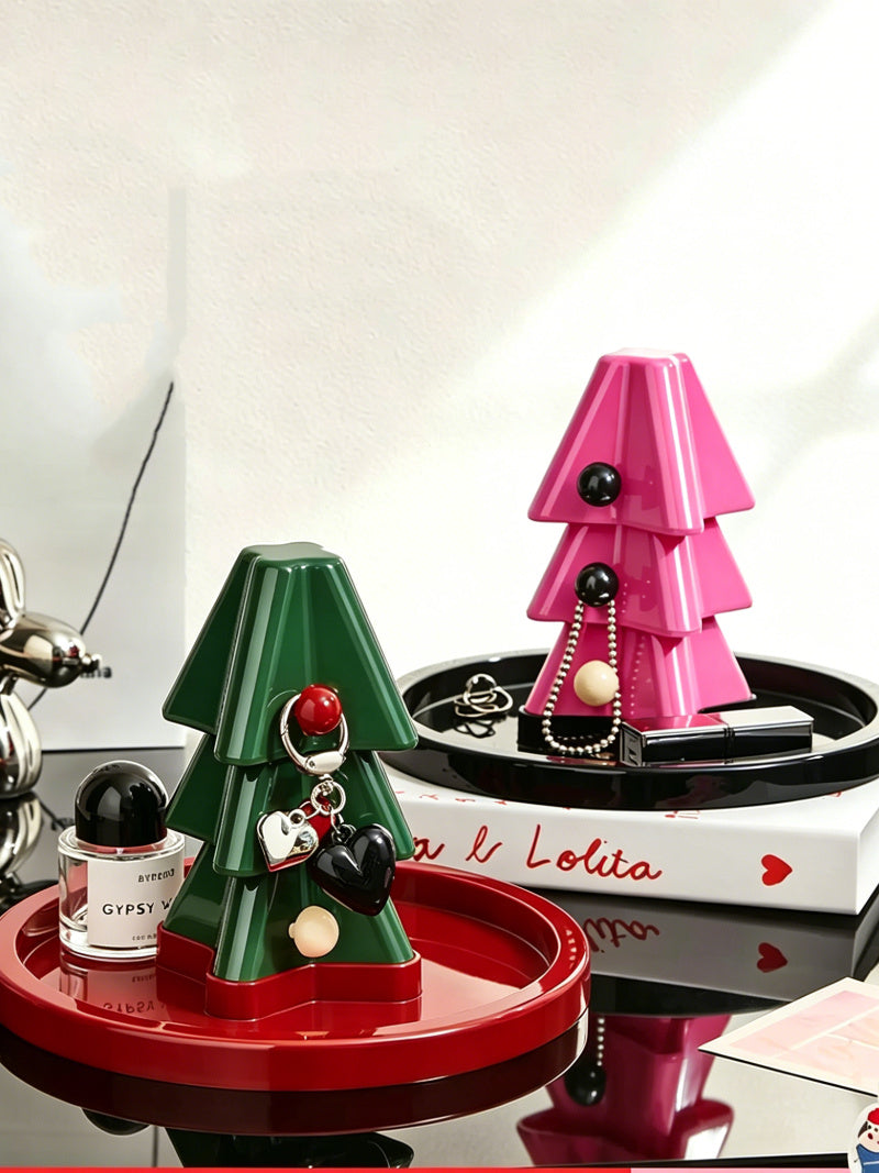 Christmas Tree Jewelry Holder with Tray, Tree-Shaped Ring & Earring Stand, Decorative Accessory Organizer for Vanity