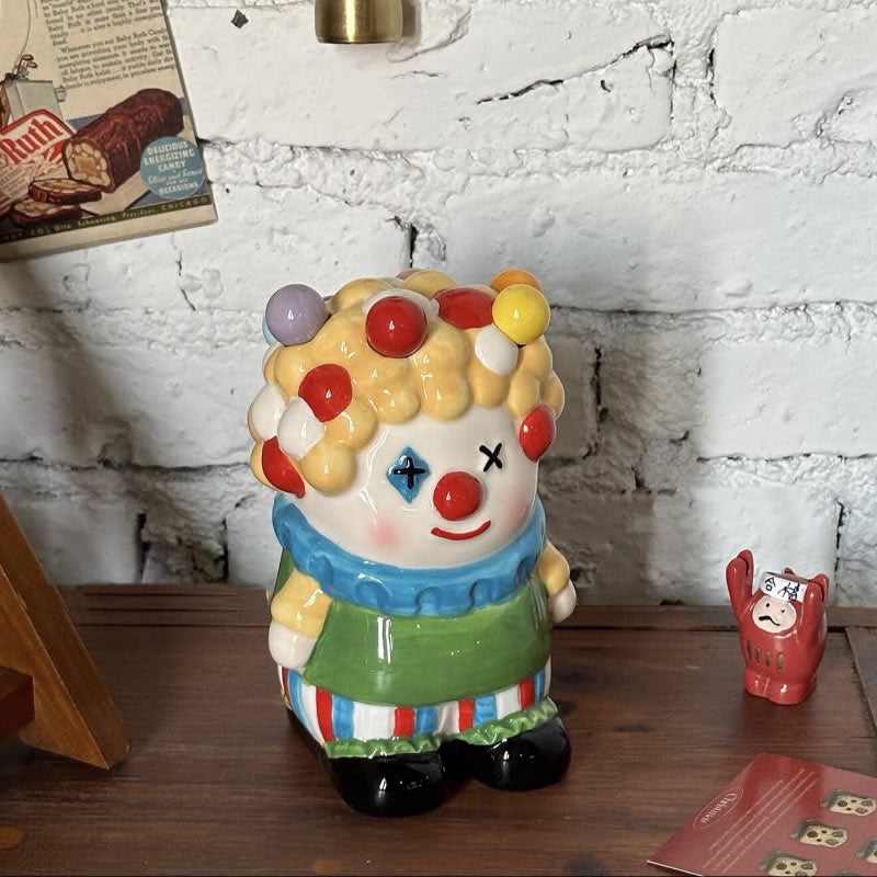 Chubby Cartoon Circus Clown Ceramic Fruit Fork Holder, Cartoon Cute Dessert Fork,Playful Dining Kitchen Counter Decor