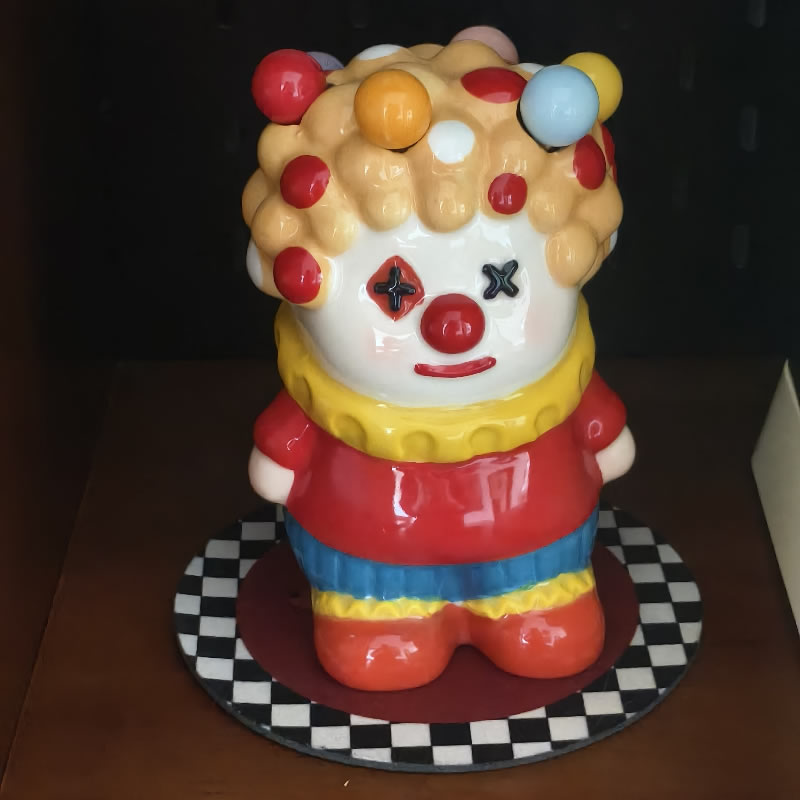 Chubby Cartoon Circus Clown Ceramic Fruit Fork Holder, Cartoon Cute Dessert Fork,Playful Dining Kitchen Counter Decor