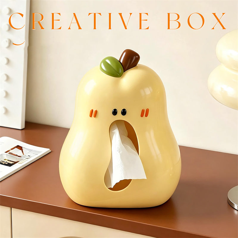 Chubby Shy Cartoon Pear Glossy Tissue Box , Kawaii Yellow Fruit Front Pull Facial Napkin Dispenser, Cute Tabletop Tissue Storage Holder for Bedroom Living Room Kitchen