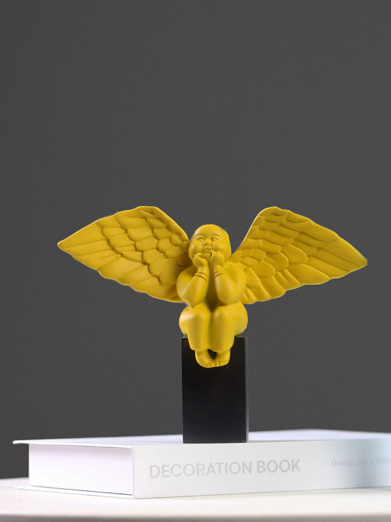 Chubby Squatting Angel Resin Figurine, Large Wing Cherub Sculpture , Modern Minimalist Home Table Decor Ornament