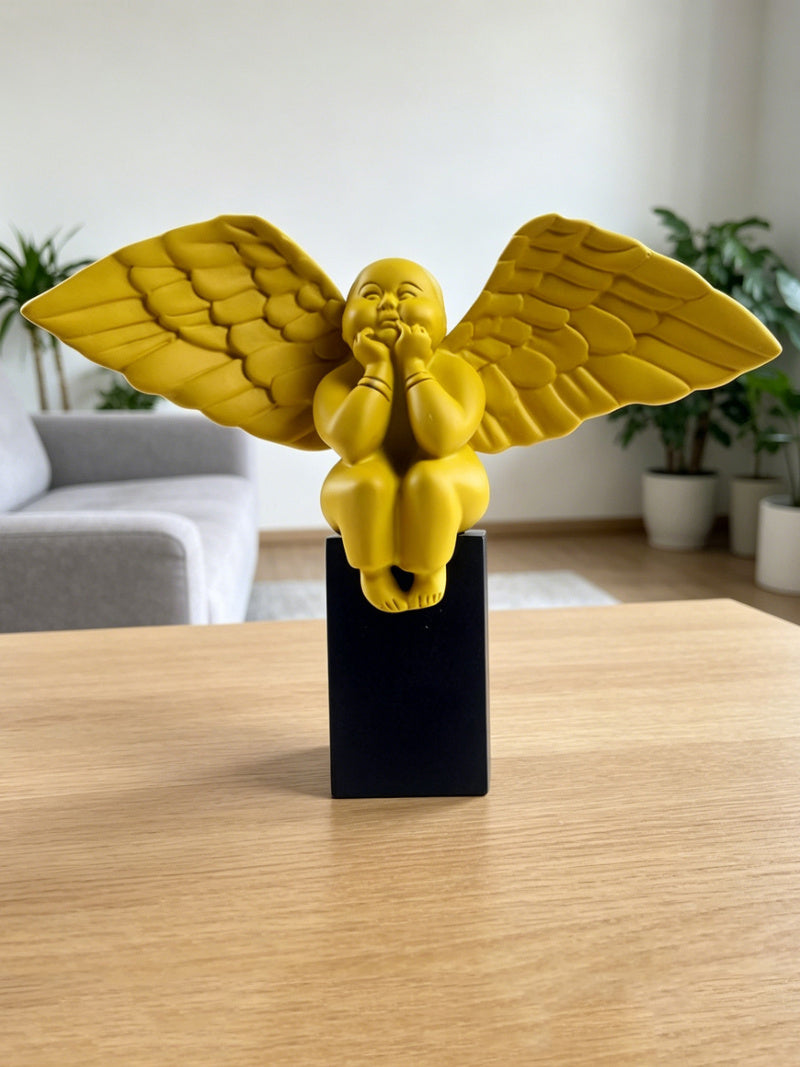 Chubby Squatting Angel Resin Figurine, Large Wing Cherub Sculpture , Modern Minimalist Home Table Decor Ornament