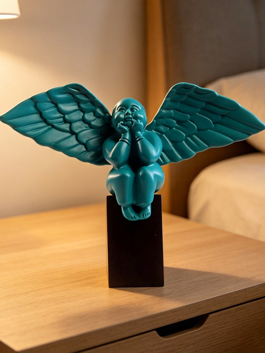 Chubby Squatting Angel Resin Figurine, Large Wing Cherub Sculpture , Modern Minimalist Home Table Decor Ornament