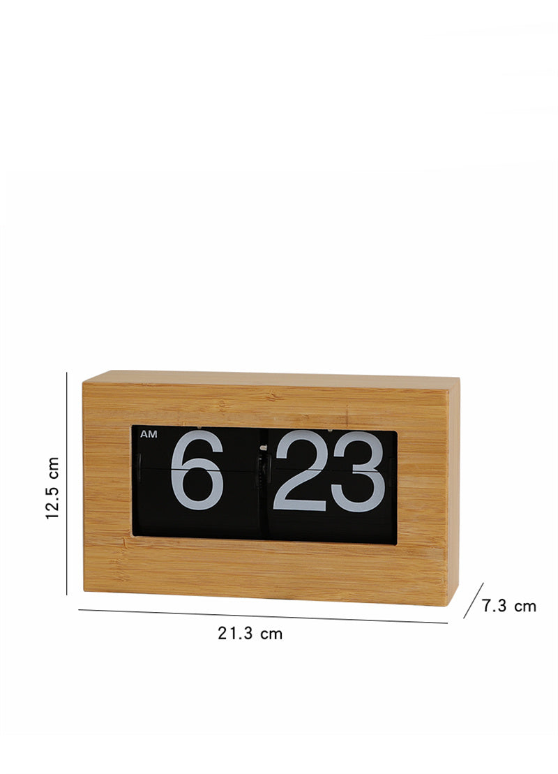 Classic Bamboo Flip Clock - Retro Mechanical Desk Clock with Wooden Frame