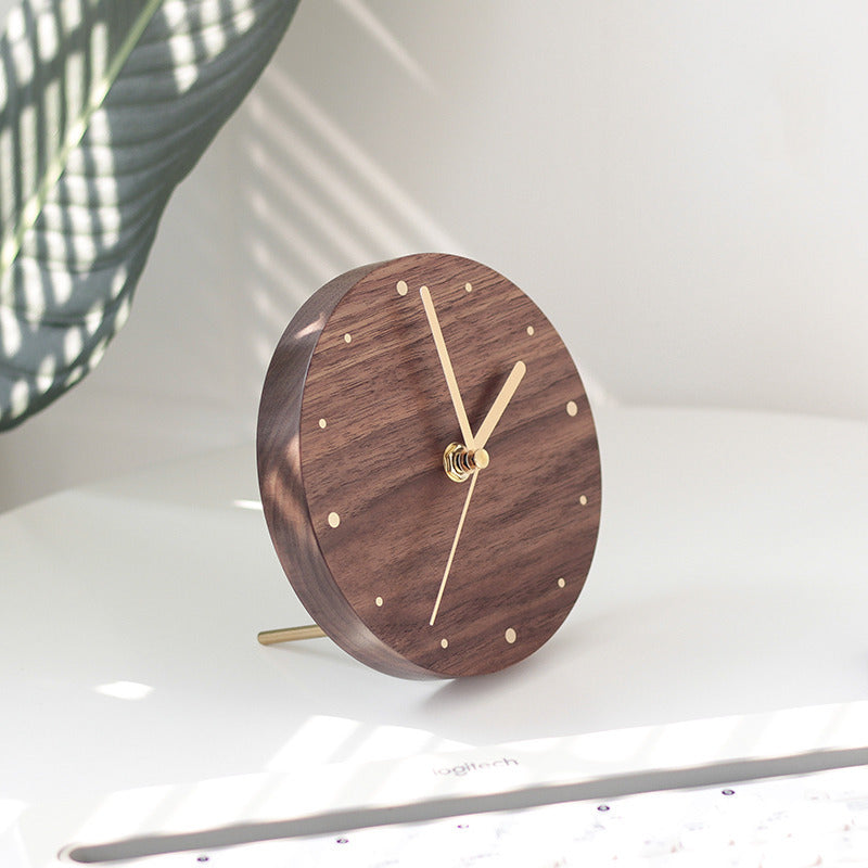 Classic Black Walnut Art Round Desk Clock with Brass Hands – MoreAngle