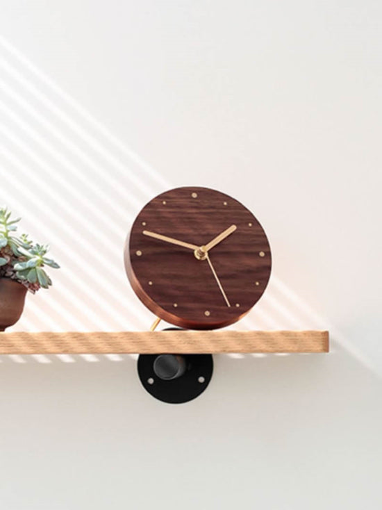 Classic Black Walnut Art Round Desk Clock with Brass Hands – MoreAngle