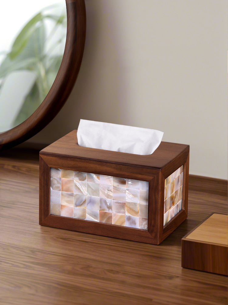 Classic Black Walnut Shell Tissue Box, Simple Art Decoration – More Angle