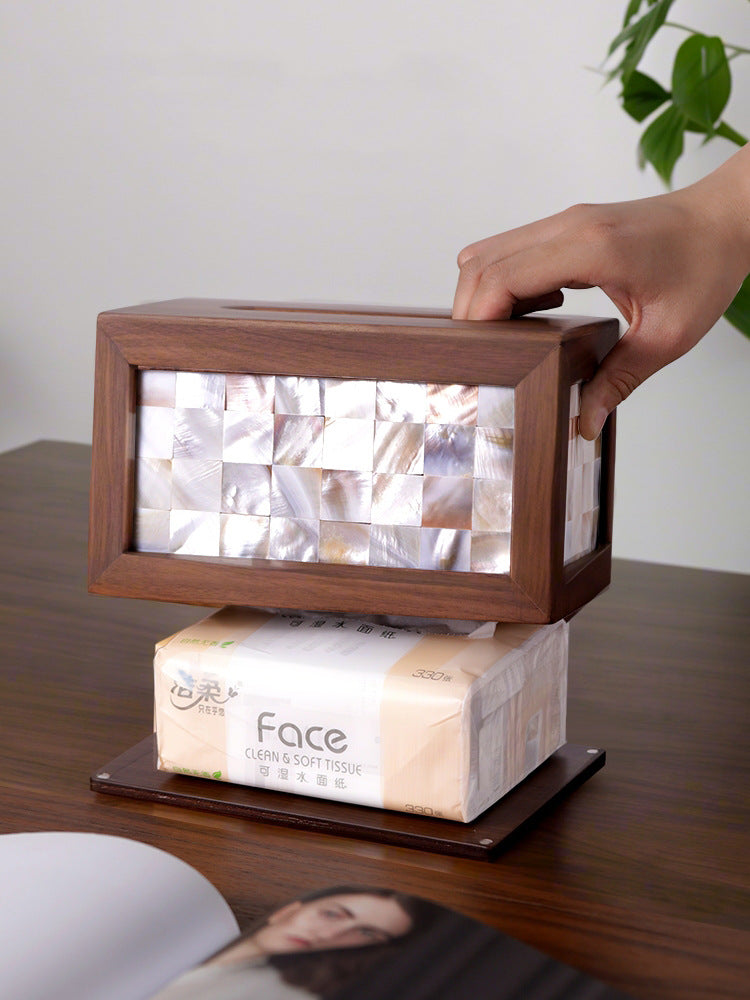 Classic Black Walnut Shell Tissue Box, Simple Art Decoration – More Angle