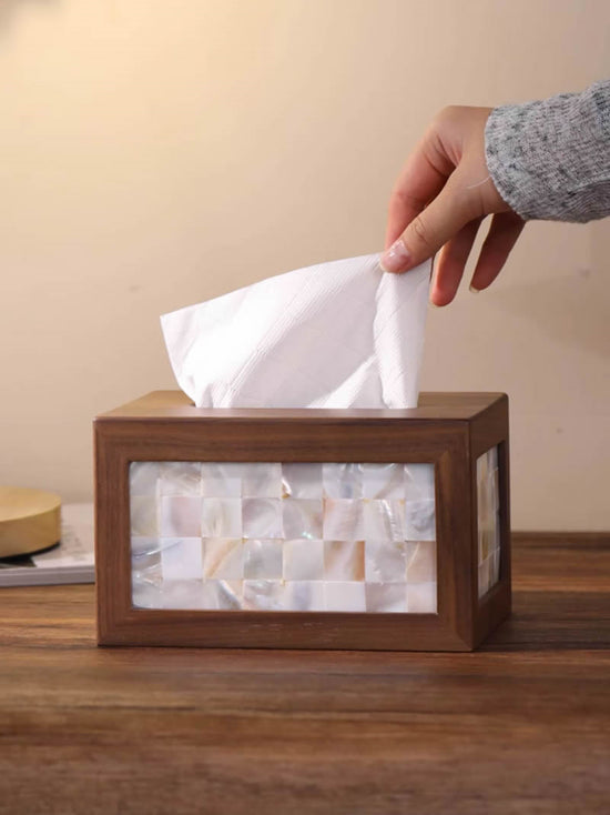 Classic Black Walnut Shell Tissue Box, Simple Art Decoration – More Angle