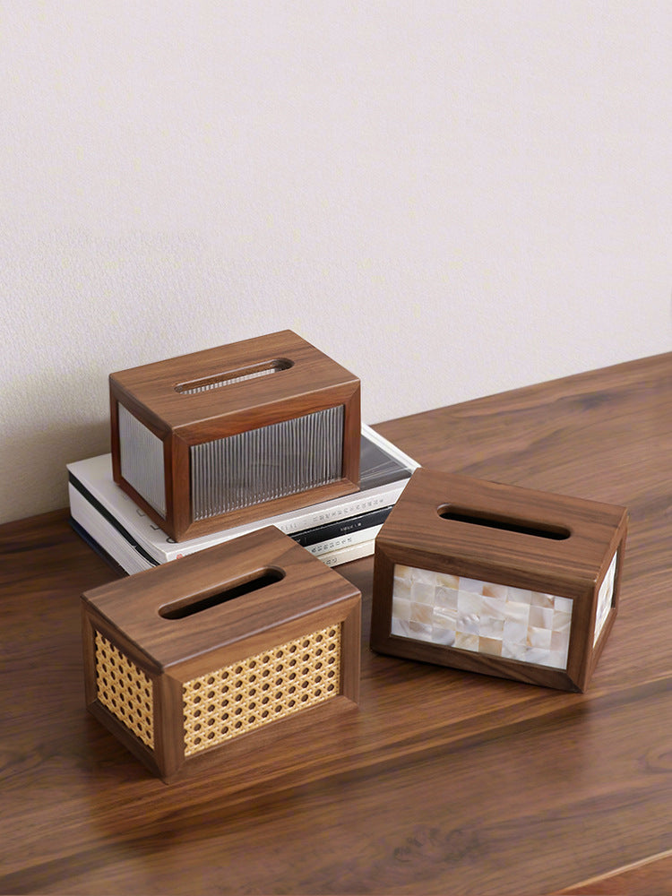 Classic Black Walnut Shell Tissue Box, Simple Art Decoration – More Angle