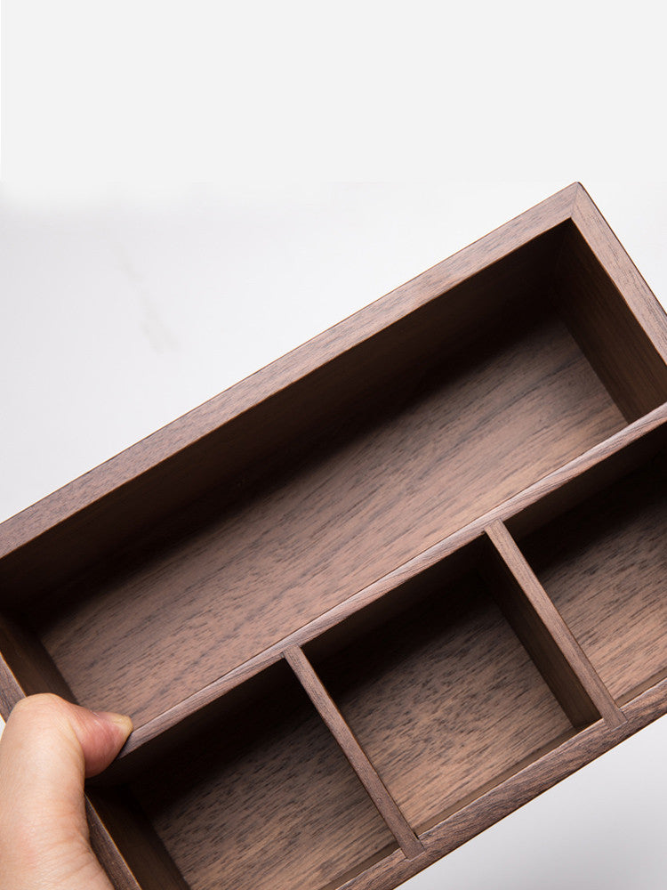 Multi Grid Storage Box Classic Black Walnut Storage Box, Multiple Grids For Desktop Organizat ...