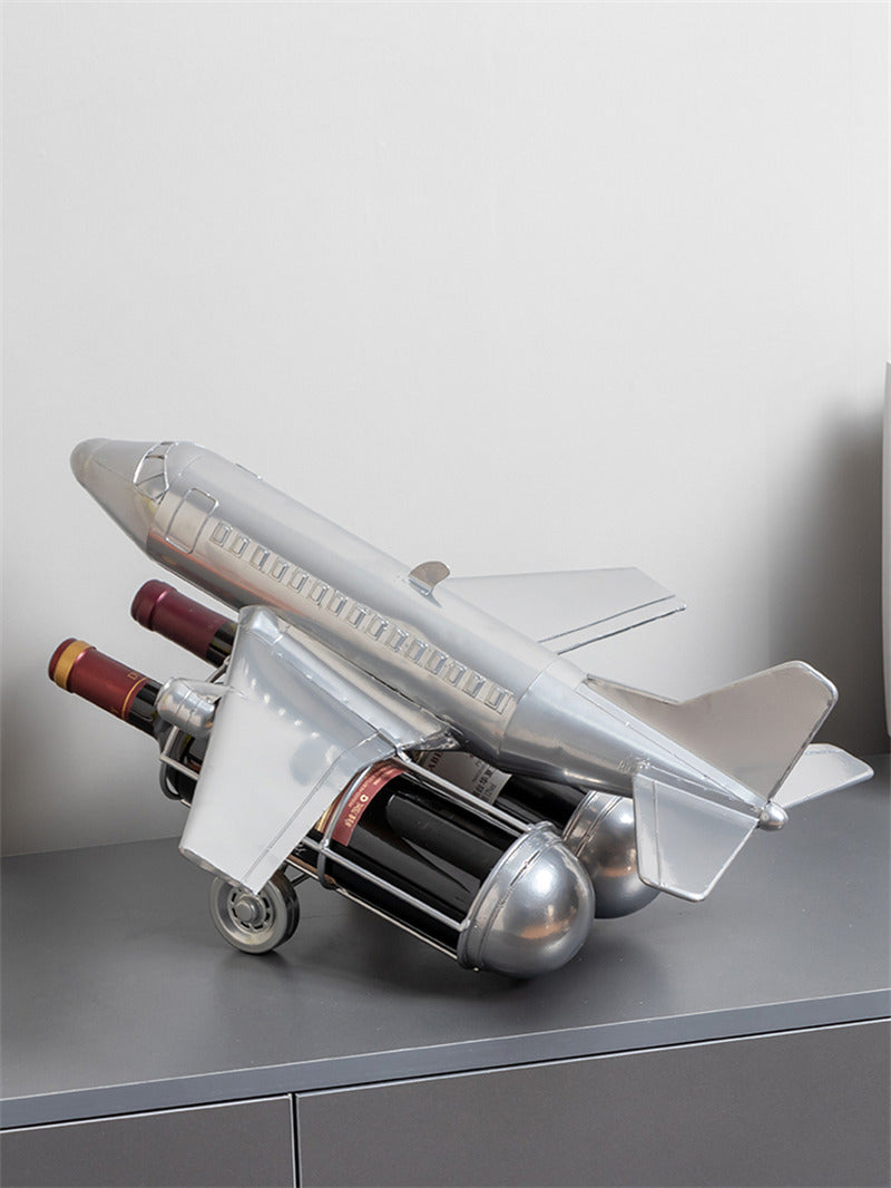 Classic Fighter Jet Model Iron Wine Rack - Vintage Aviation Decor ...