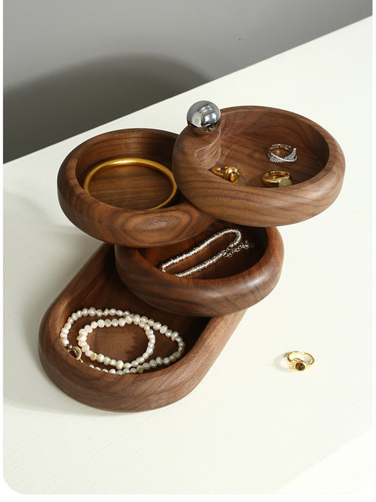 Classic Multi-Layer Rotating Jewelry Box - Walnut & Maple Wood Organizer