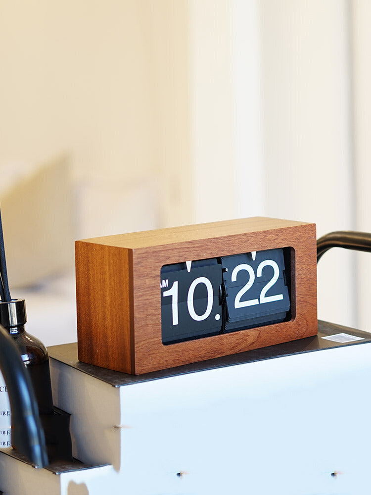 Desktop Rocking Clock Classic Square Wooden Desktop Flip Clock - Timeless Elegance for Offic ...