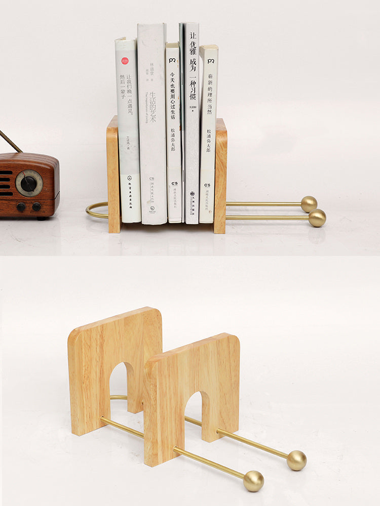 Classic Wood and Brass Desk Bookends: Practical Office Organize – MoreAngle