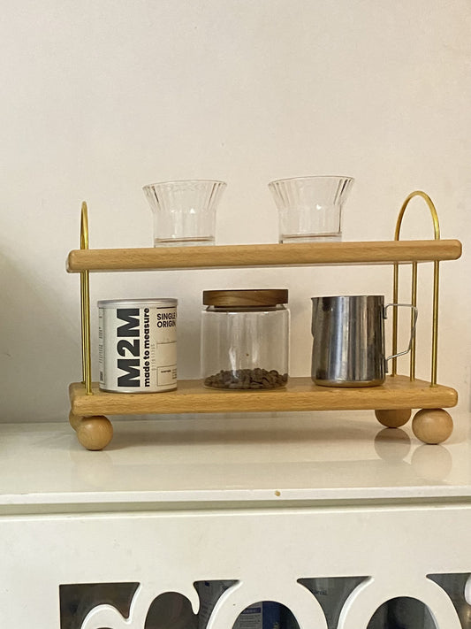 Classic Brass Wooden 2-Tier Desktop Organizer - Style Shelf for Office & Home