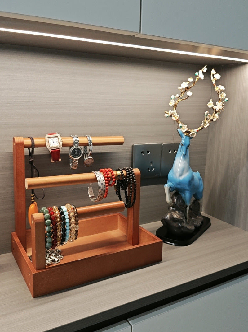 Classic Wooden Desktop Storage Holder, Jewelry Stand
