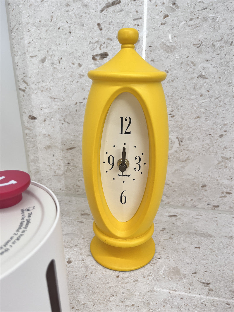 Classic Yellow Oval Silent Desk Clock: Timeless and Quiet Art Design