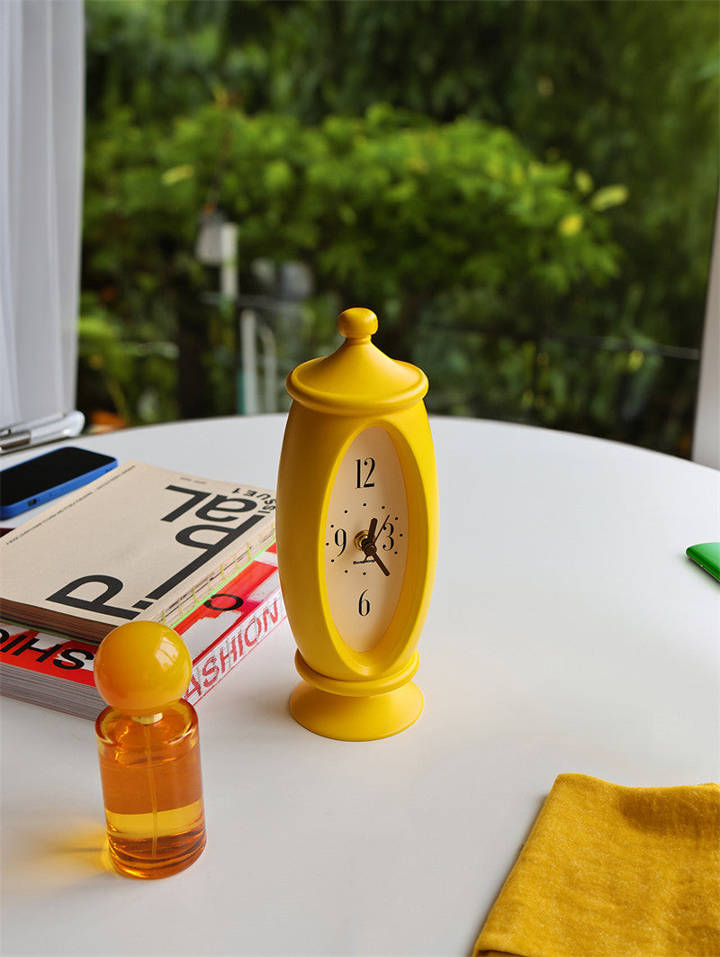 Classic Yellow Oval Silent Desk Clock: Timeless and Quiet Art Design