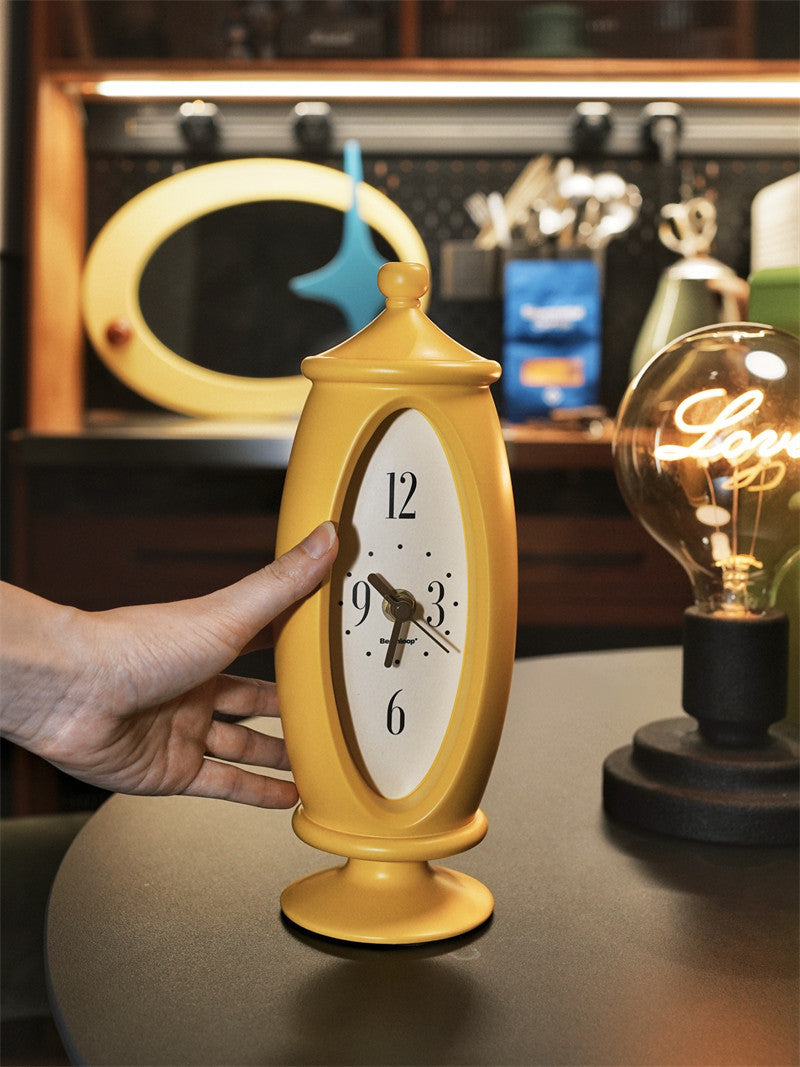 Classic Yellow Oval Silent Desk Clock: Timeless and Quiet Art Design