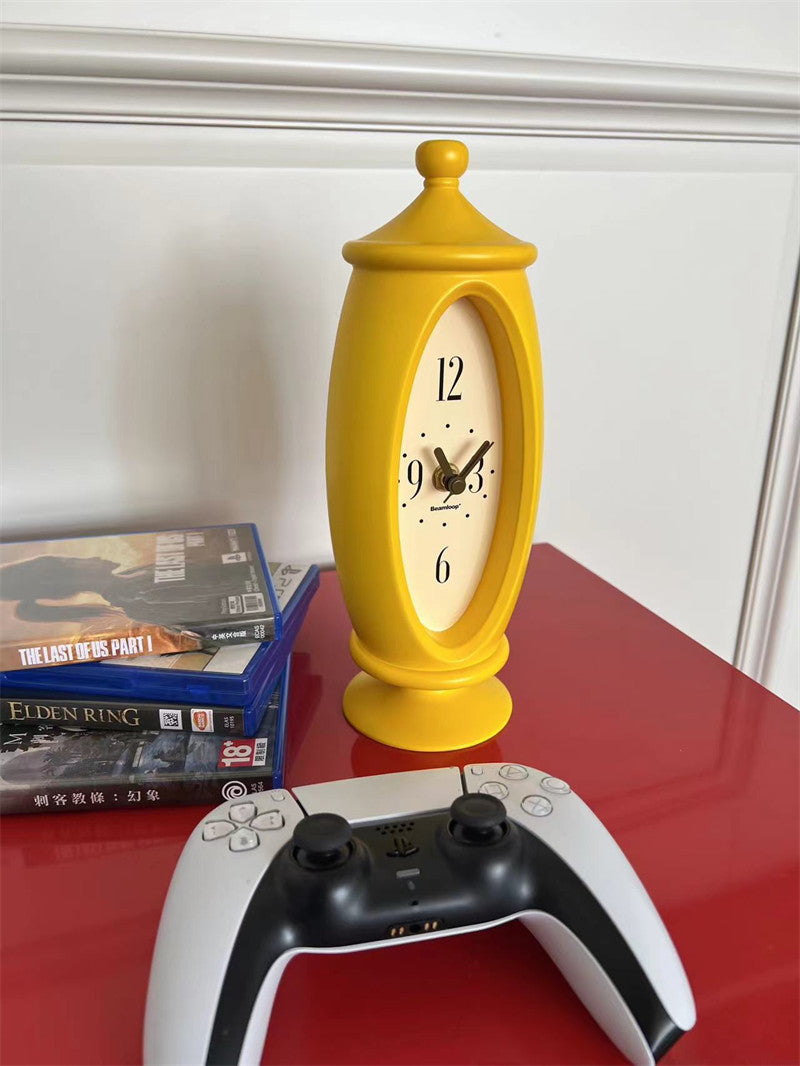 Classic Yellow Oval Silent Desk Clock: Timeless and Quiet Art Design