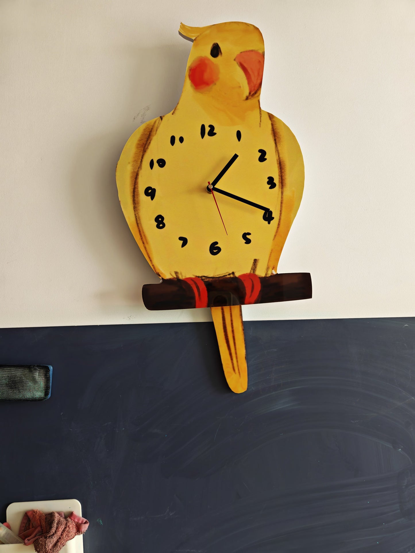 Cockatiel Wall Clock with Swinging Tail - Hand-Painted Bird-Shaped Clock for Nursery Decor