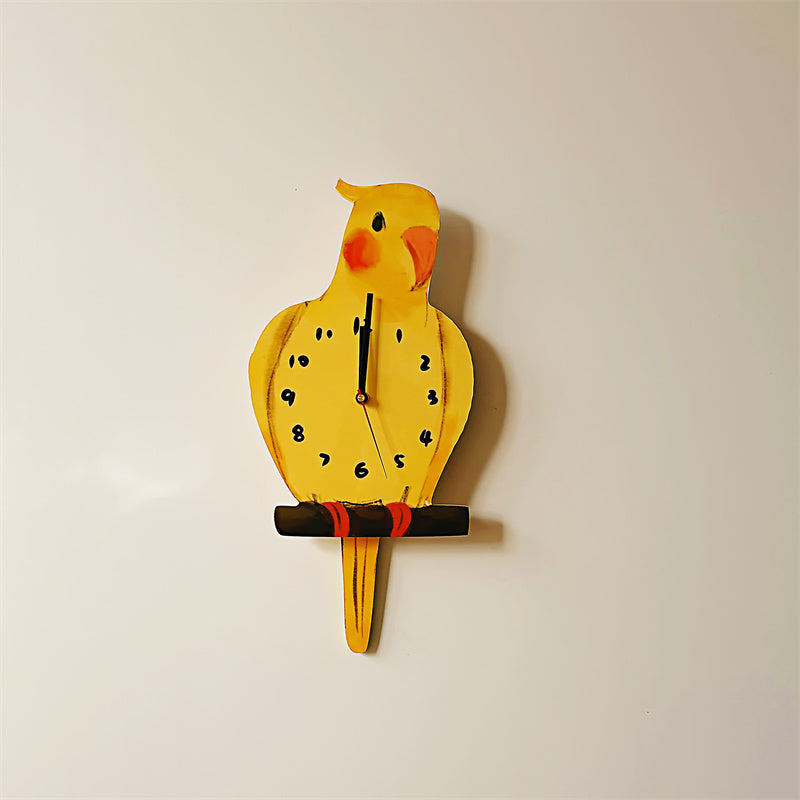Cockatiel Wall Clock with Swinging Tail - Hand-Painted Bird-Shaped Clock for Nursery Decor