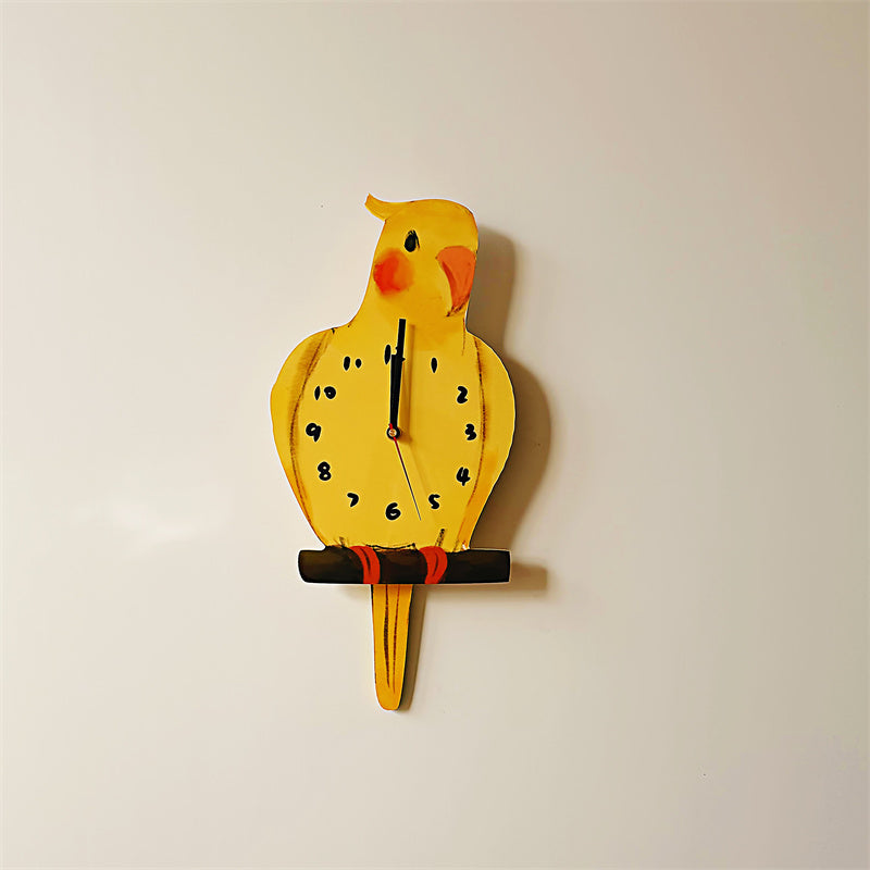 Cockatiel Wall Clock with Swinging Tail - Hand-Painted Bird-Shaped Clock for Nursery Decor