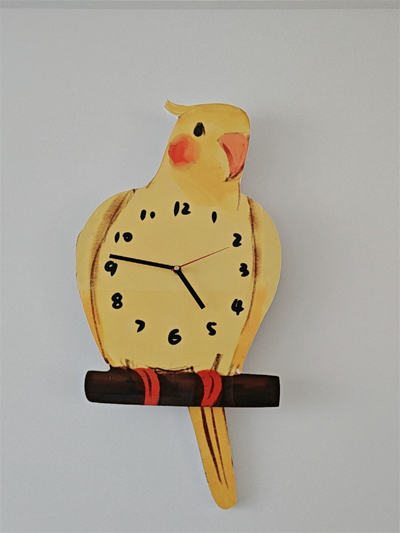 Cockatiel Wall Clock with Swinging Tail - Hand-Painted Bird-Shaped Clock for Nursery Decor