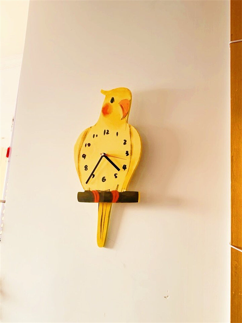 Cockatiel Wall Clock with Swinging Tail - Hand-Painted Bird-Shaped Clock for Nursery Decor