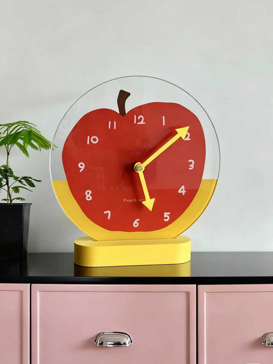 Colorful Apple-Shaped Desk Clock - Silent Non-Ticking Table Clock for Kids & Home Decor
