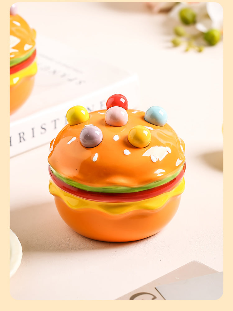 Colorful Fruit Forks Set With Delicious Hamburger Organizer Stand