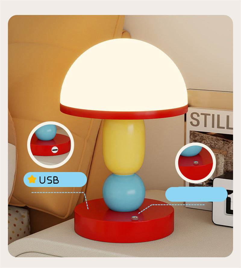 Colorful Mushroom - Shaped Table Lamp, Adjustable Brightness Night Light for Kids and Bedroom Decor