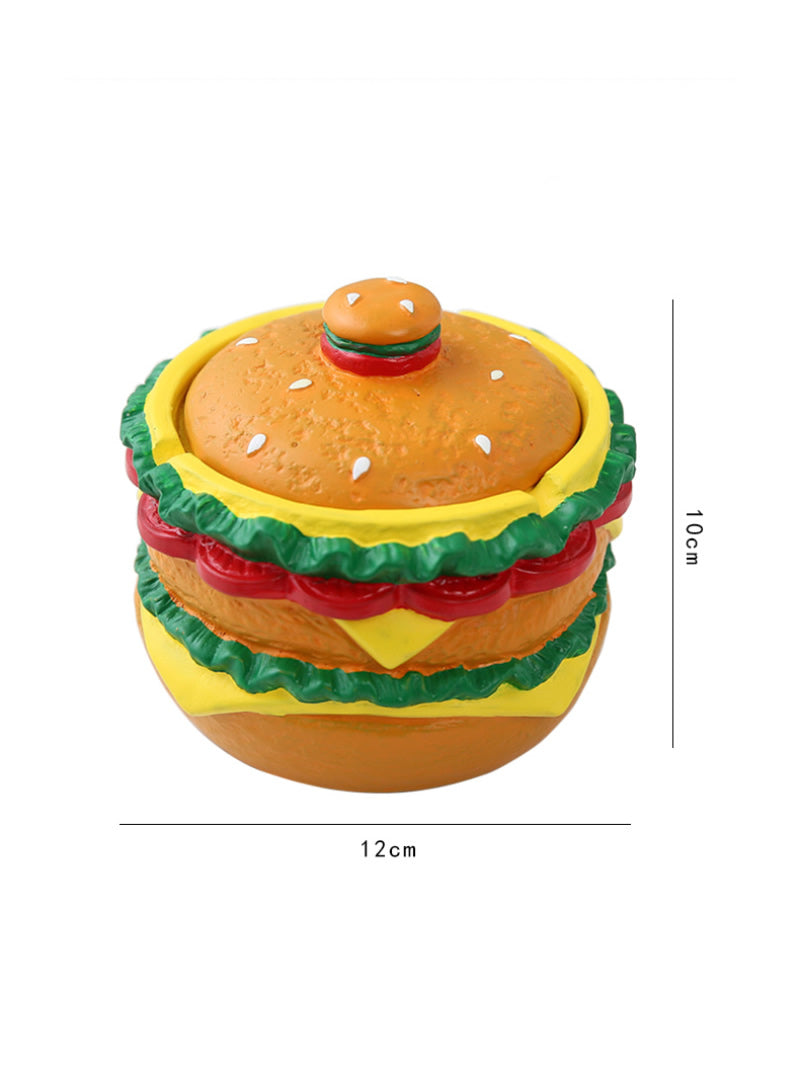 Concrete Hamburger Ashtray with Lid - Novelty Fast Food-Themed Smoking Accessory