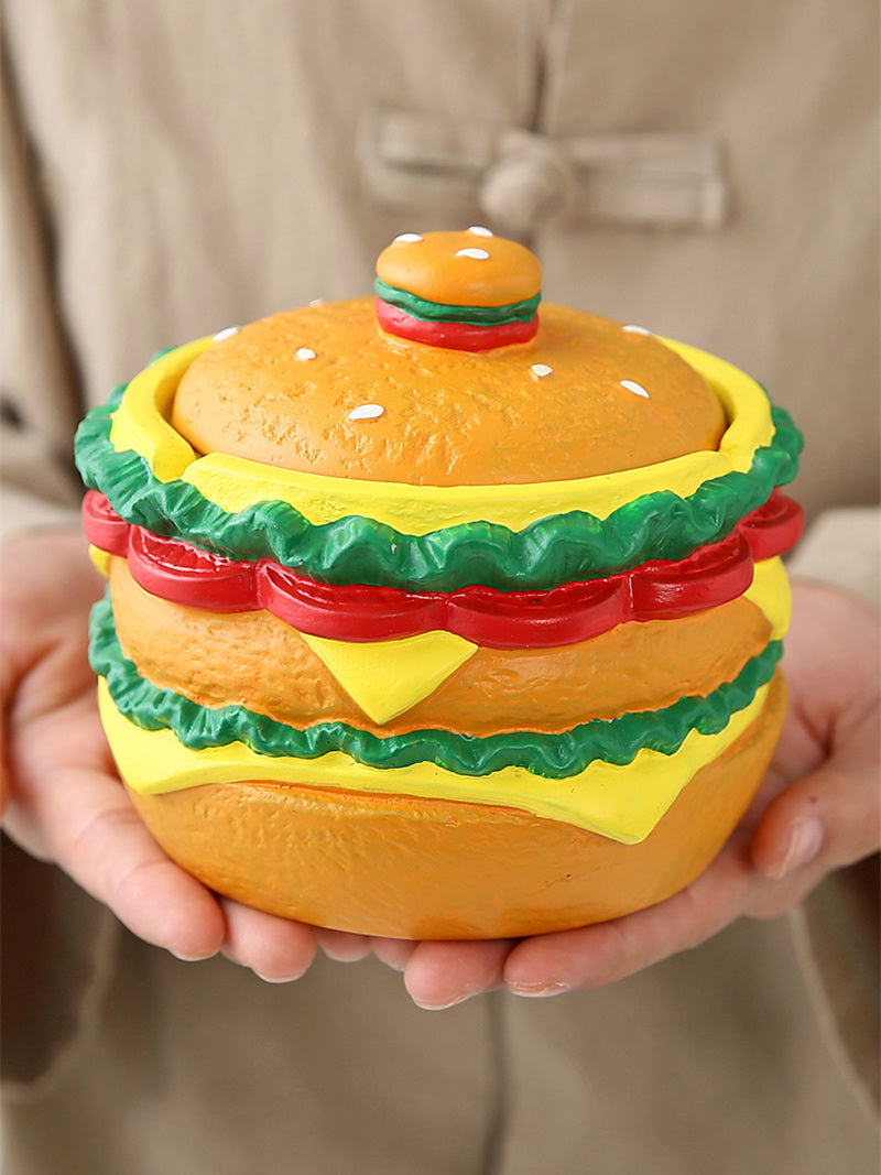 Concrete Hamburger Ashtray with Lid - Novelty Fast Food-Themed Smoking Accessory