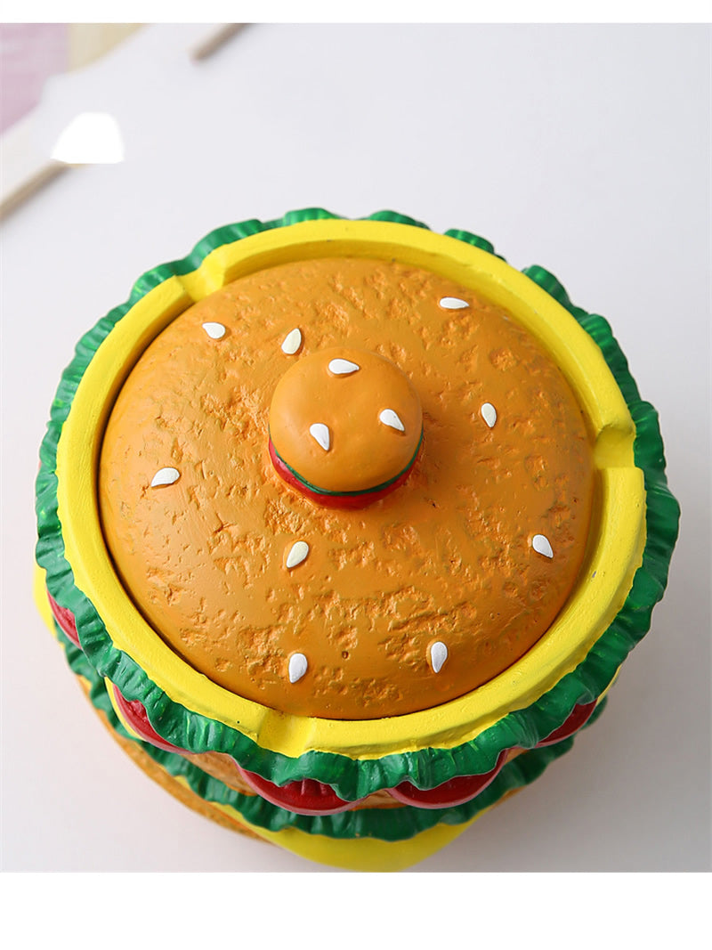 Concrete Hamburger Ashtray with Lid - Novelty Fast Food-Themed Smoking Accessory