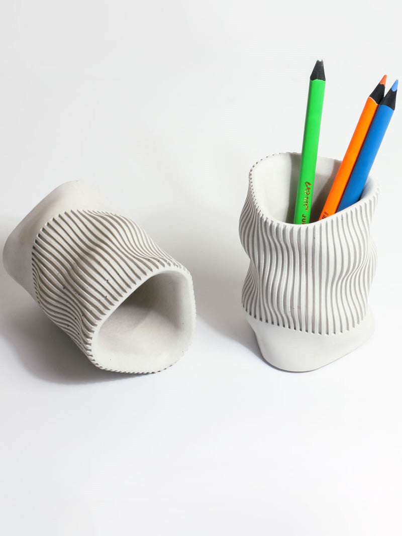 Concrete Pen Holder with Abstract Irregular Design: Unique Office Orga ...