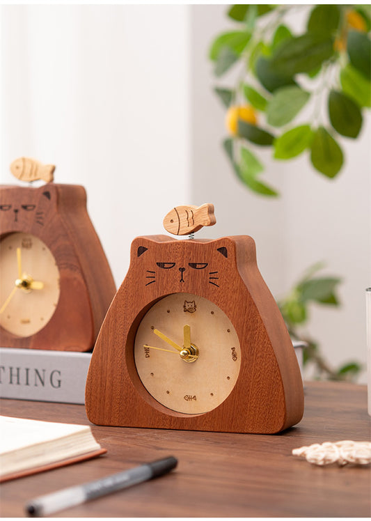 Cool Cat & Fish Wooden Desk Clock – Quirky & Stylish Timepiece for Your Workspace