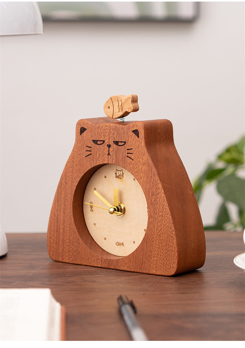 Cool Cat & Fish Wooden Desk Clock – Quirky & Stylish Timepiece for Your Workspace