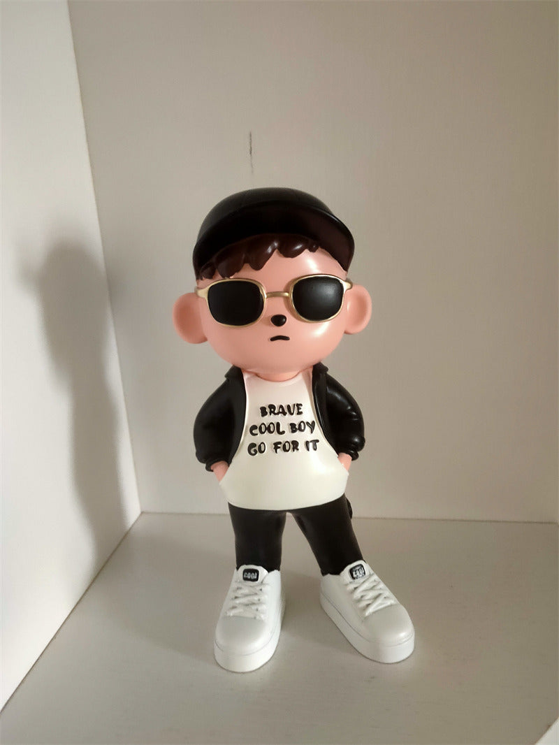Cool Streetwear Boy Figurine - Resin Statue with Sunglasses & Cap, for Home Office Decor Gift