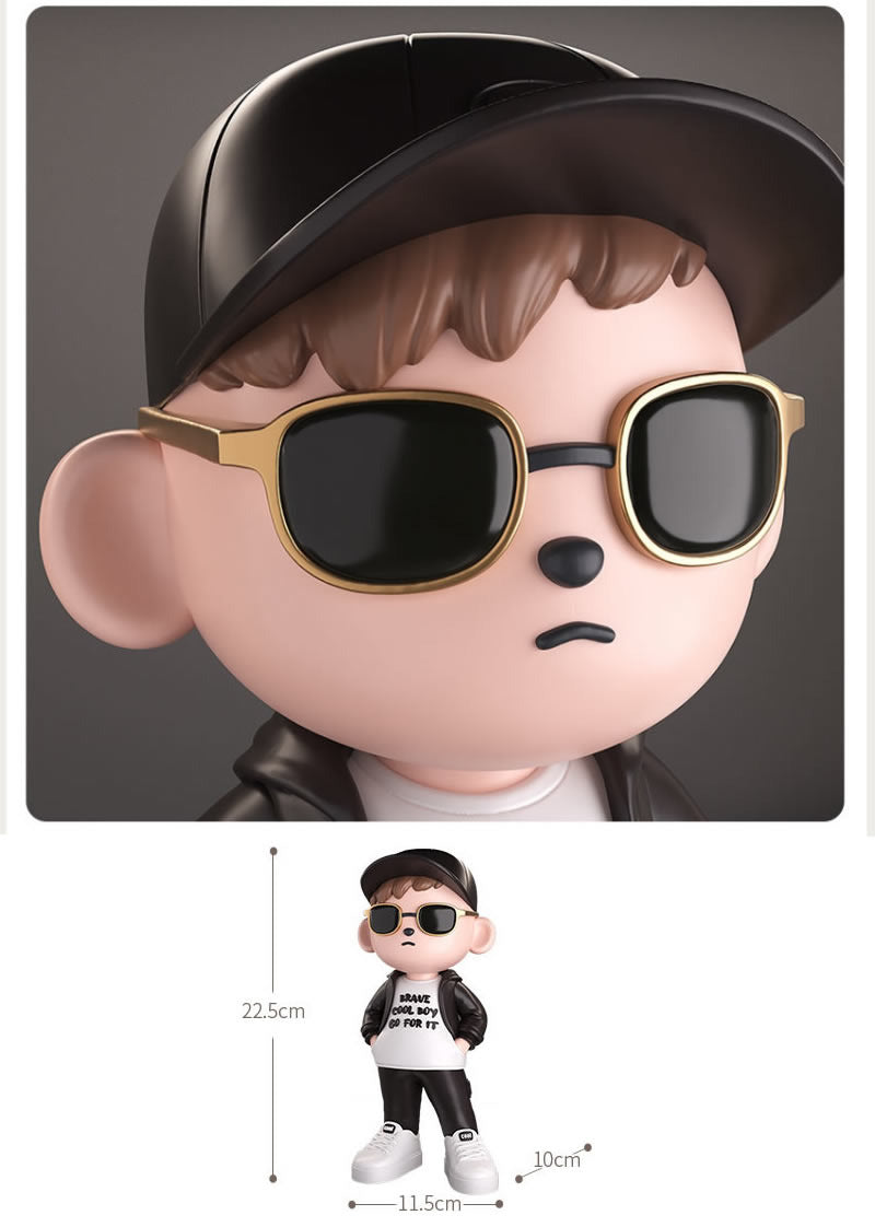 Cool Streetwear Boy Figurine - Resin Statue with Sunglasses & Cap, for Home Office Decor Gift