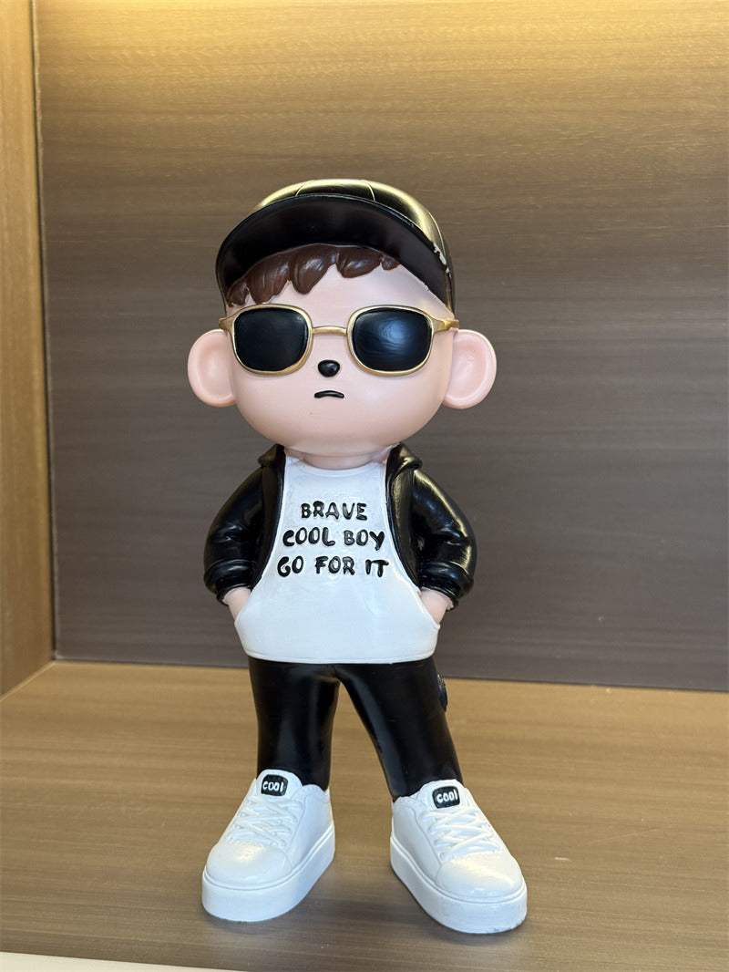 Cool Streetwear Boy Figurine - Resin Statue with Sunglasses & Cap, for Home Office Decor Gift