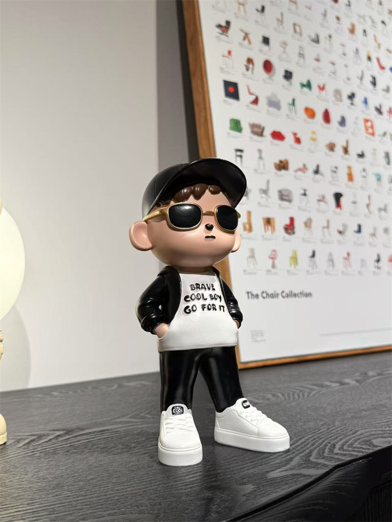 Cool Streetwear Boy Figurine - Resin Statue with Sunglasses & Cap, for Home Office Decor Gift