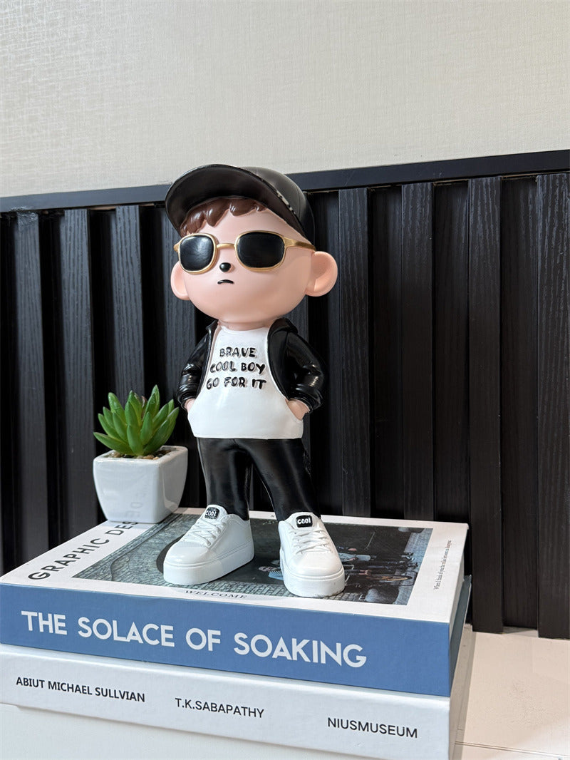 Cool Streetwear Boy Figurine - Resin Statue with Sunglasses & Cap, for Home Office Decor Gift