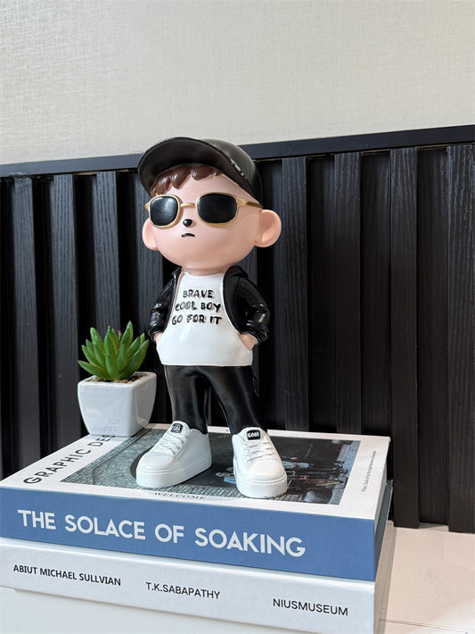Cool Streetwear Boy Figurine - Resin Statue with Sunglasses & Cap, for Home Office Decor Gift