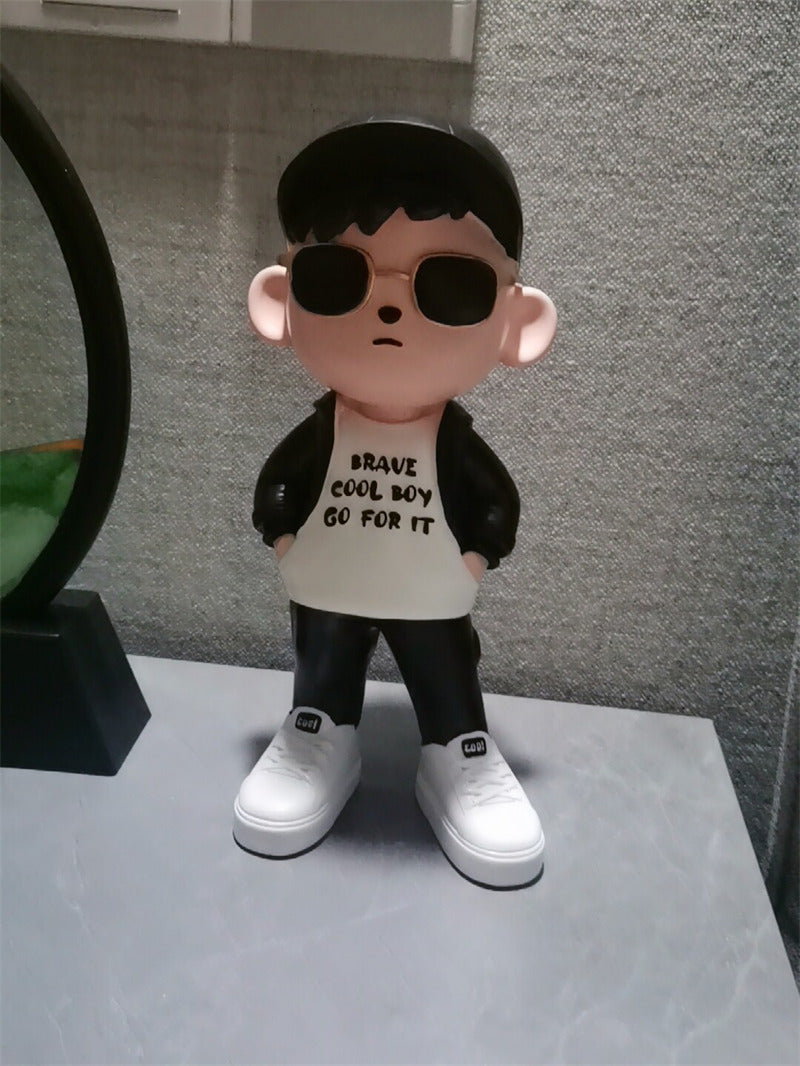 Cool Streetwear Boy Figurine - Resin Statue with Sunglasses & Cap, for Home Office Decor Gift