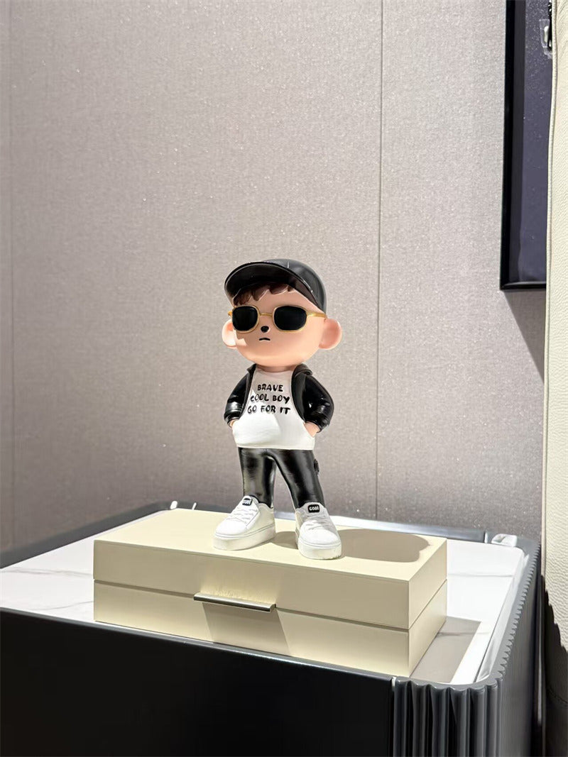 Cool Streetwear Boy Figurine - Resin Statue with Sunglasses & Cap, for Home Office Decor Gift