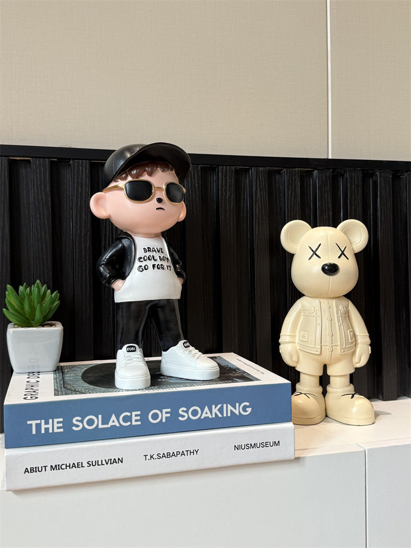 Cool Streetwear Boy Figurine - Resin Statue with Sunglasses & Cap, for Home Office Decor Gift