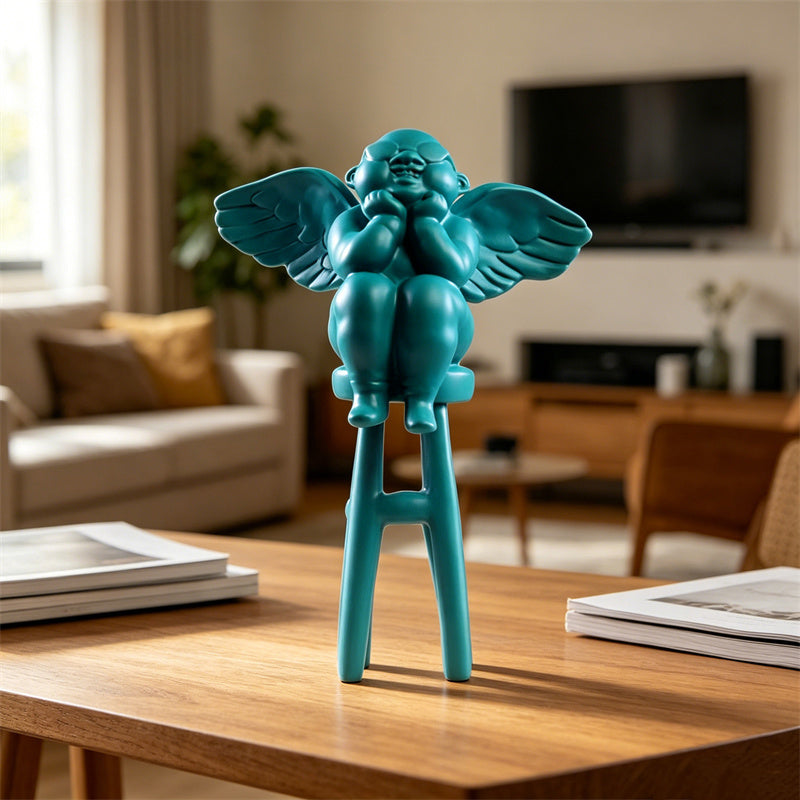 Cool Sunglasses Chubby Angel Baby Resin Statue, Abstract Art Figurine, Modern Minimalist Home Table Decor Ornament